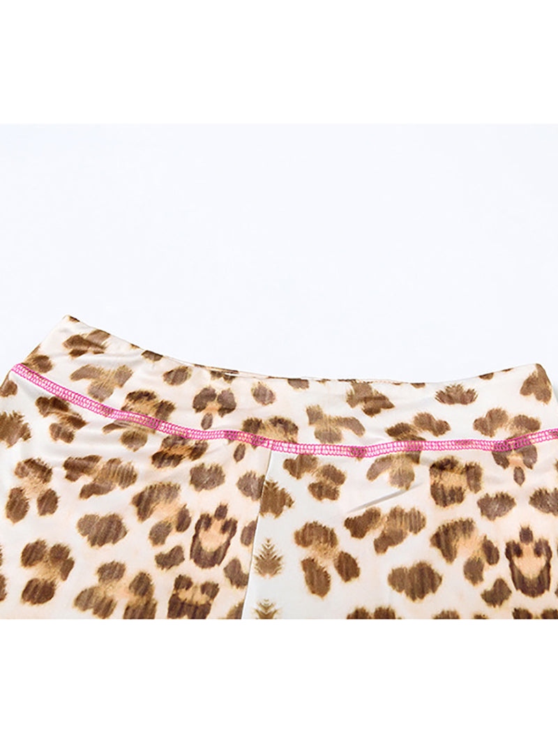 Fashion Leopard Print Hoodie Zipper Shorts Casual Set