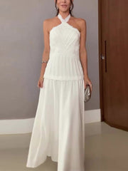 Elegant Halter Sleeveless Solid Backless Party Dress