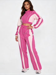 Color Block Zip Top and Straight Pants Set