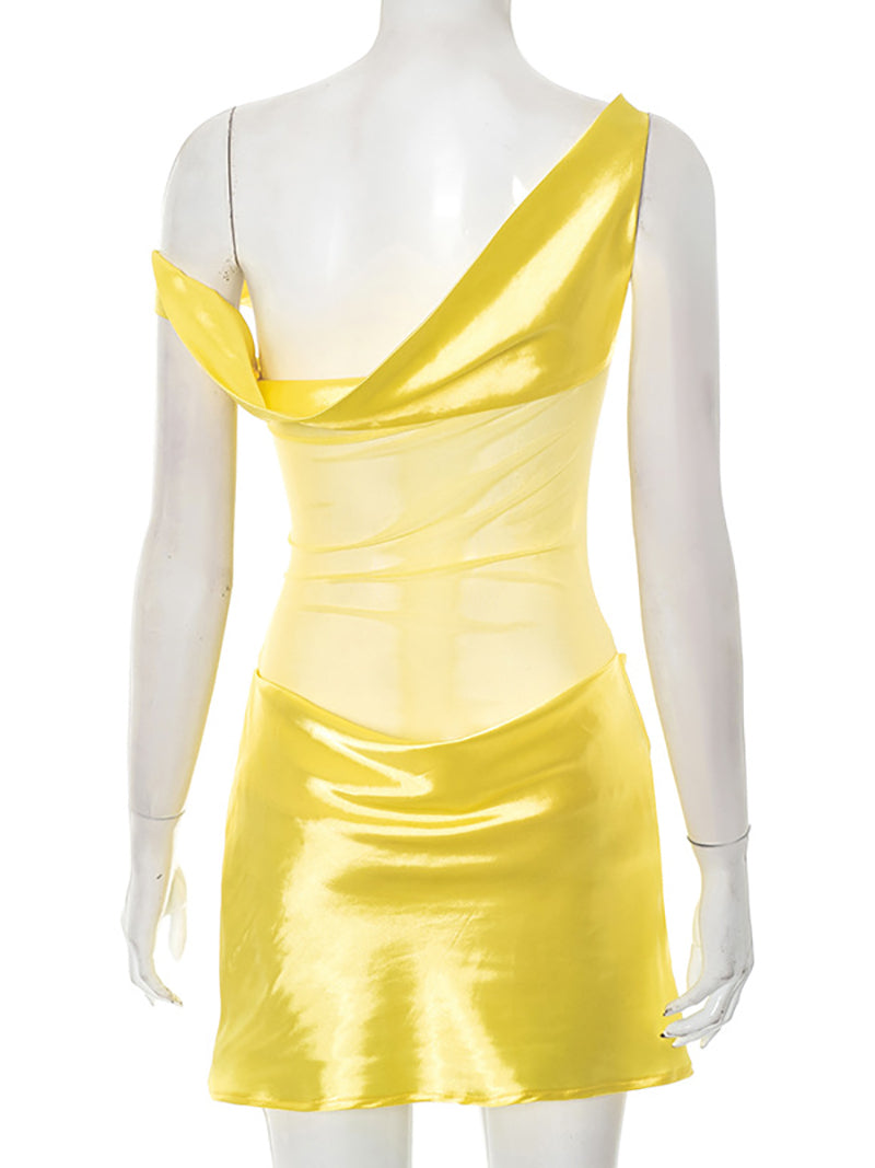 Sexy Sleeveless Sheer Mesh Patchwork Mini Dress