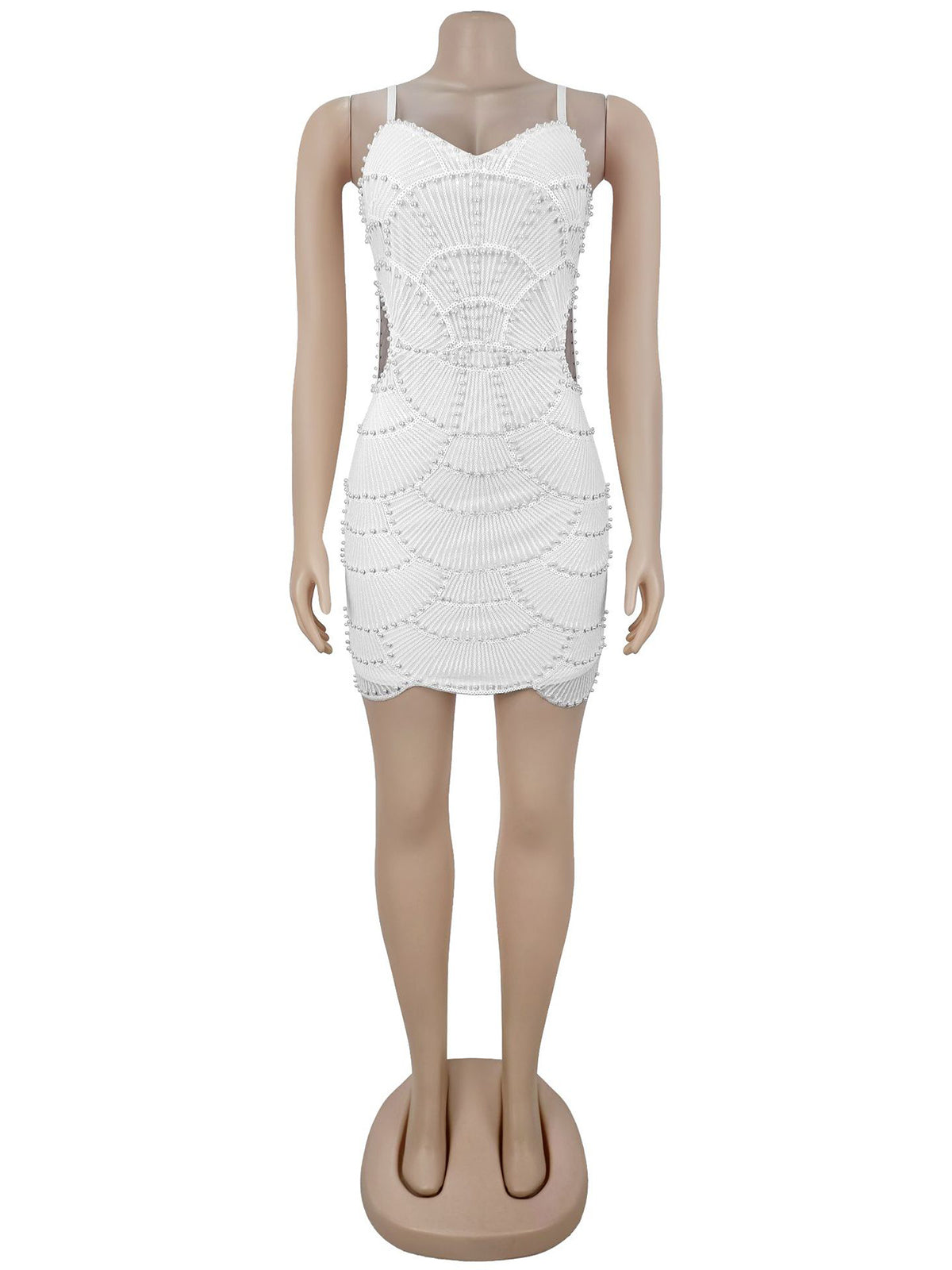 Sexy Pearl Embellished Hollow Slim Mini Dress
