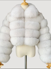Wide Collar Tiered Faux Fur Cropped Jacket-boutique