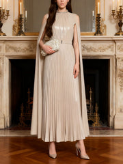 Fashion Cape Sleeve Pleated Maxi Dress