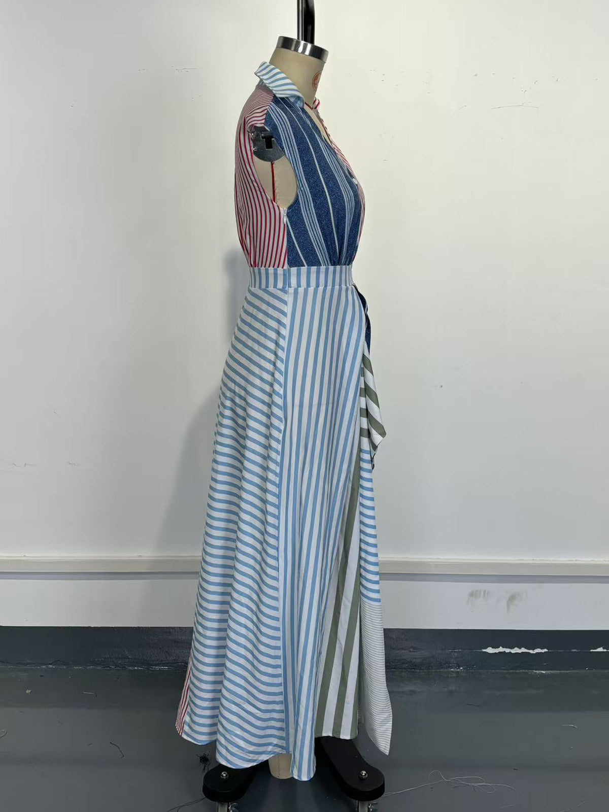 Casual Striped Patchwork Sleeveless Maxi Dress