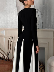 Elegant Contrast Color Round Neck Slim Dress