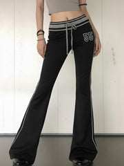 Casual Colorblock Drawstring Flared Trousers