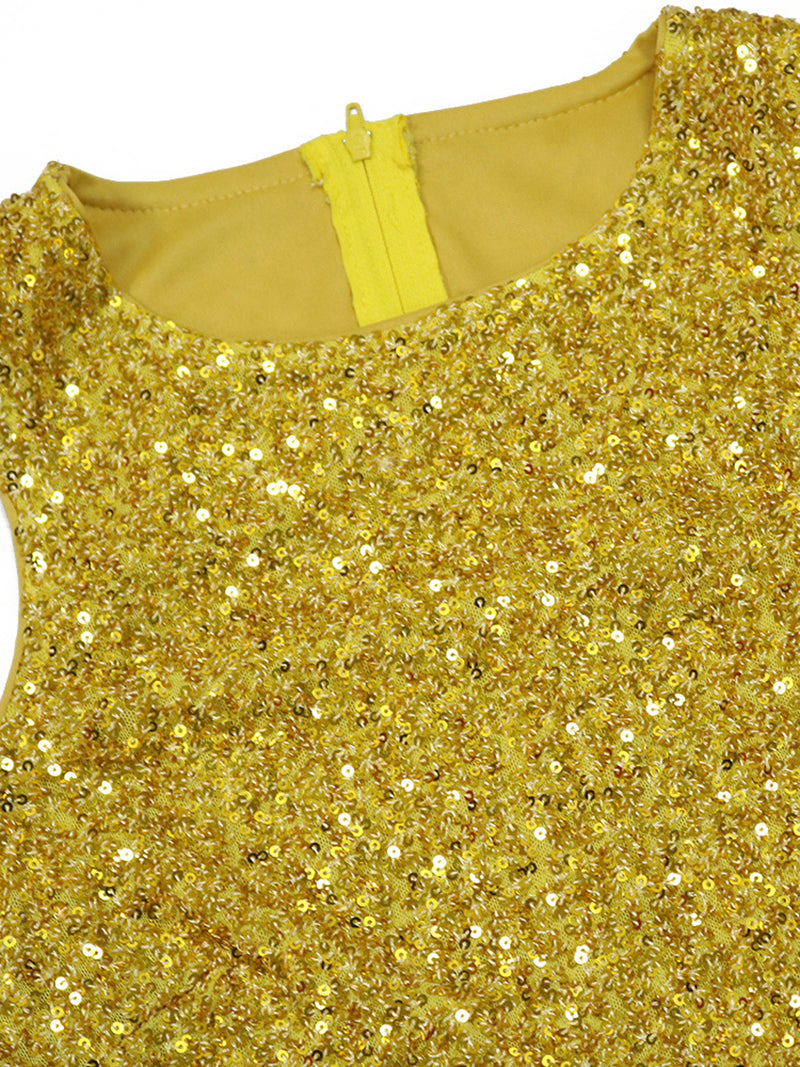 Sequins O-neck Patchwork Irregular Ruched Club Dress