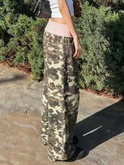Vintage Camo Print Casual Straight Pants