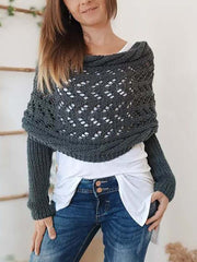 Knitted Cable Long Sleeves Hollow Crochet Scarf Top