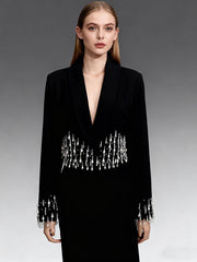 Embellished Fringe Cropped Blazer-boutique