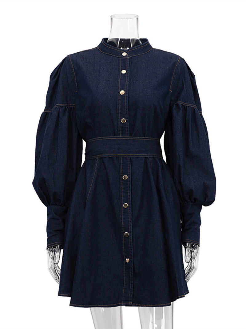 Fashion Lantern Sleeve Denim Mini Dress