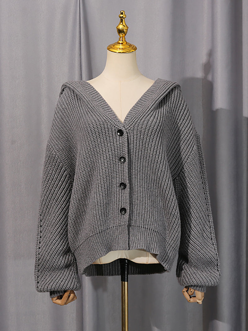 Fashion Loose Hooded Ribbed Cardigan