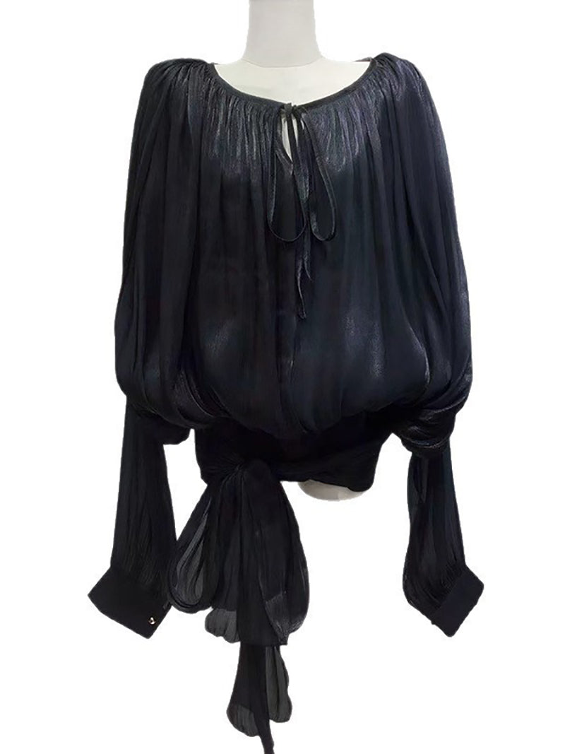 Casual Ruffled Lace-up Bubble Top