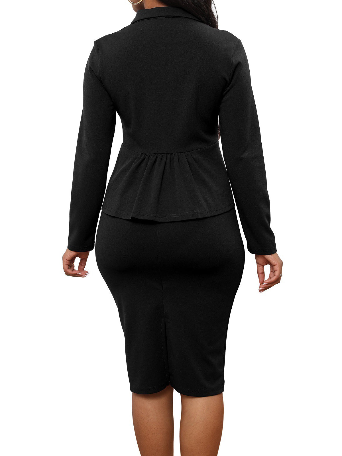 Solid Color Long-Sleeve Slim Office Two-Piece Set