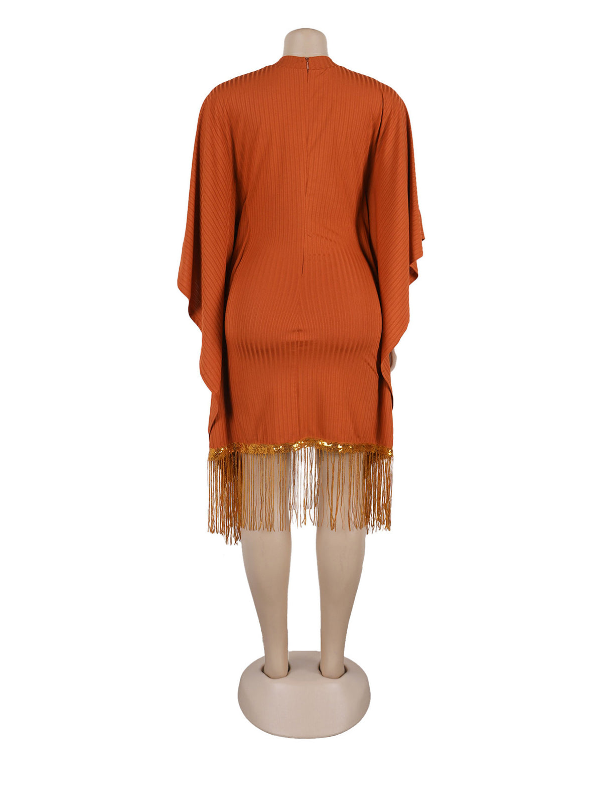 Fashion Sequin Fringe Bat Sleeve Midi Dress