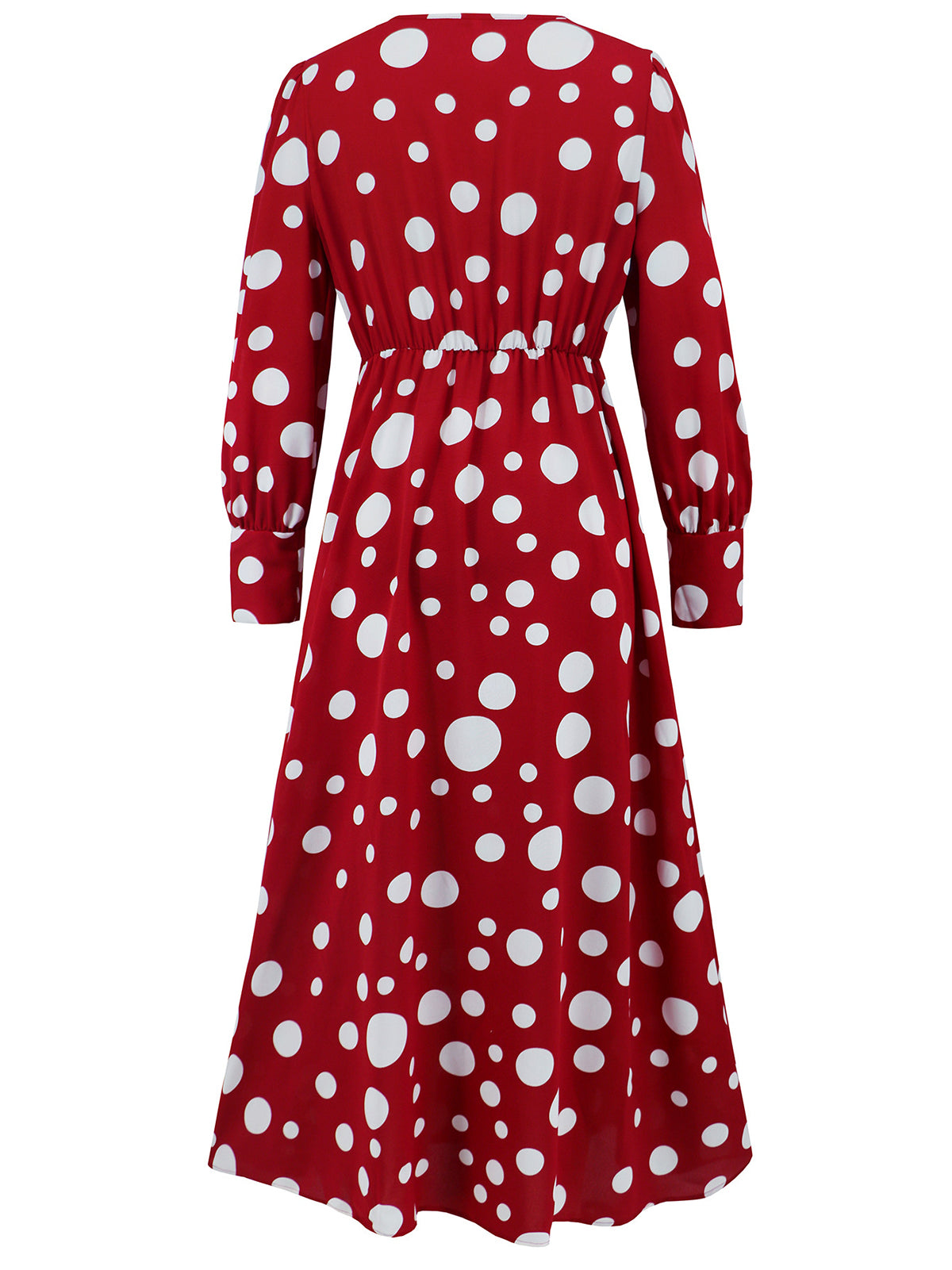 Casual V Neck Polka Dot Print Long Sleeve Dress