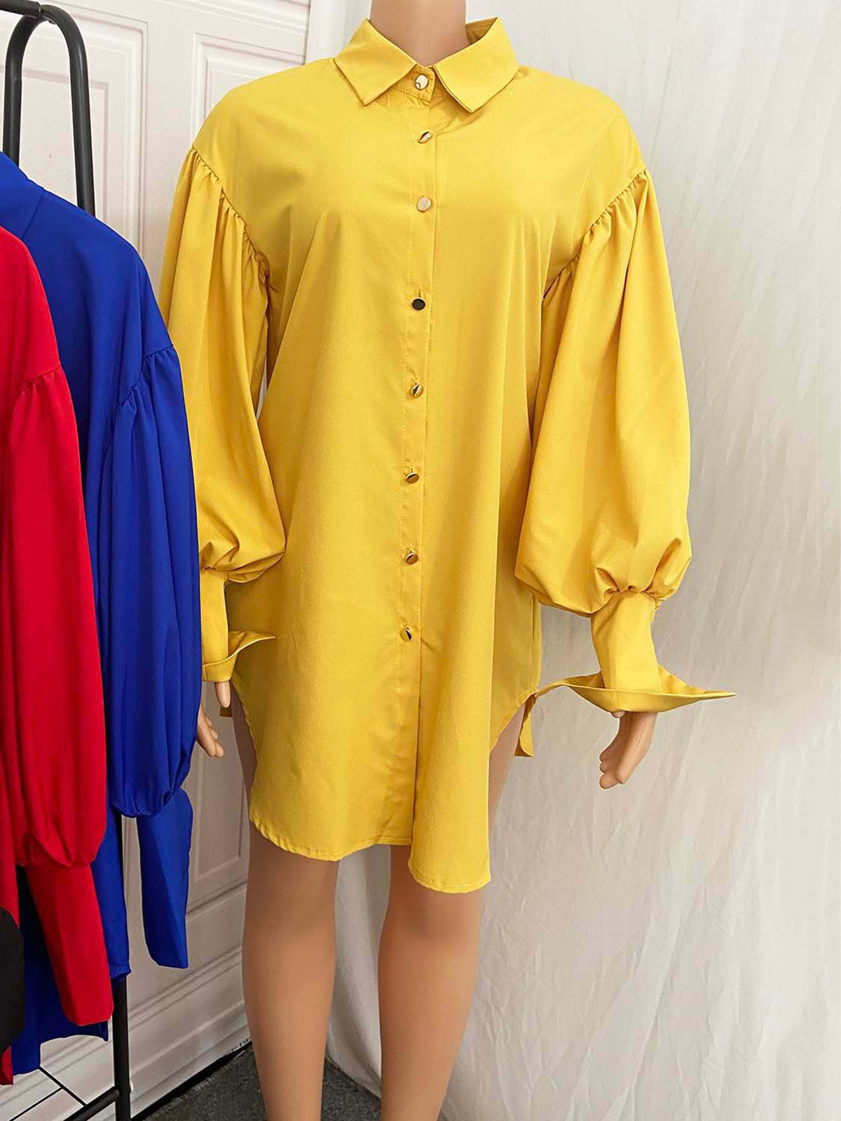 Fashion Bubble Sleeve Loose Casual Shirt Dress