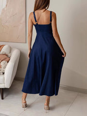 Elegant Sleeveless Lace-up Denim Suspenders Dress