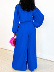 Casual Solid Button-Front Tied Jumpsuit