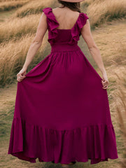Fashion Off Shoulder Cinched Waist Ruffle Maxi Dress