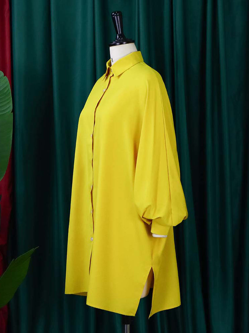 Elegant Bubble Sleeves Loose Shirt Dress