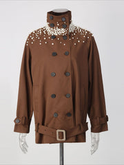 Beaded Stand Collar Relaxed Jacket-boutique