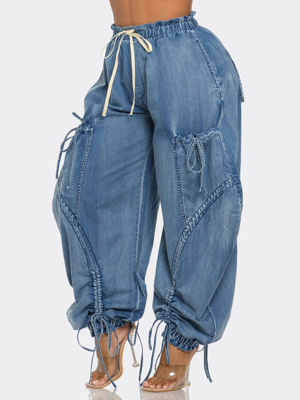 Drawstring Detail Loose Cargo Jeans