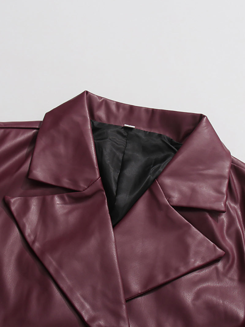 Fashion Lapel Slim Double Breasted PU Leather Jacket