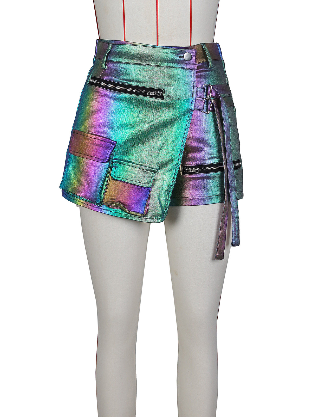 Casual Metallic Shiny High Waist Irregular Shorts Skirs