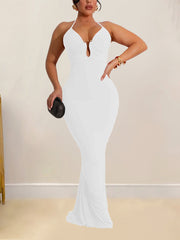 Sexy Halter Backless Hollow out Slim Maxi Dress