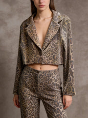 Fashion Leopard Print Cropped Blazer Top