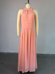 Elegant Halter Neck Sleeveless Cinched Waist Party Dress