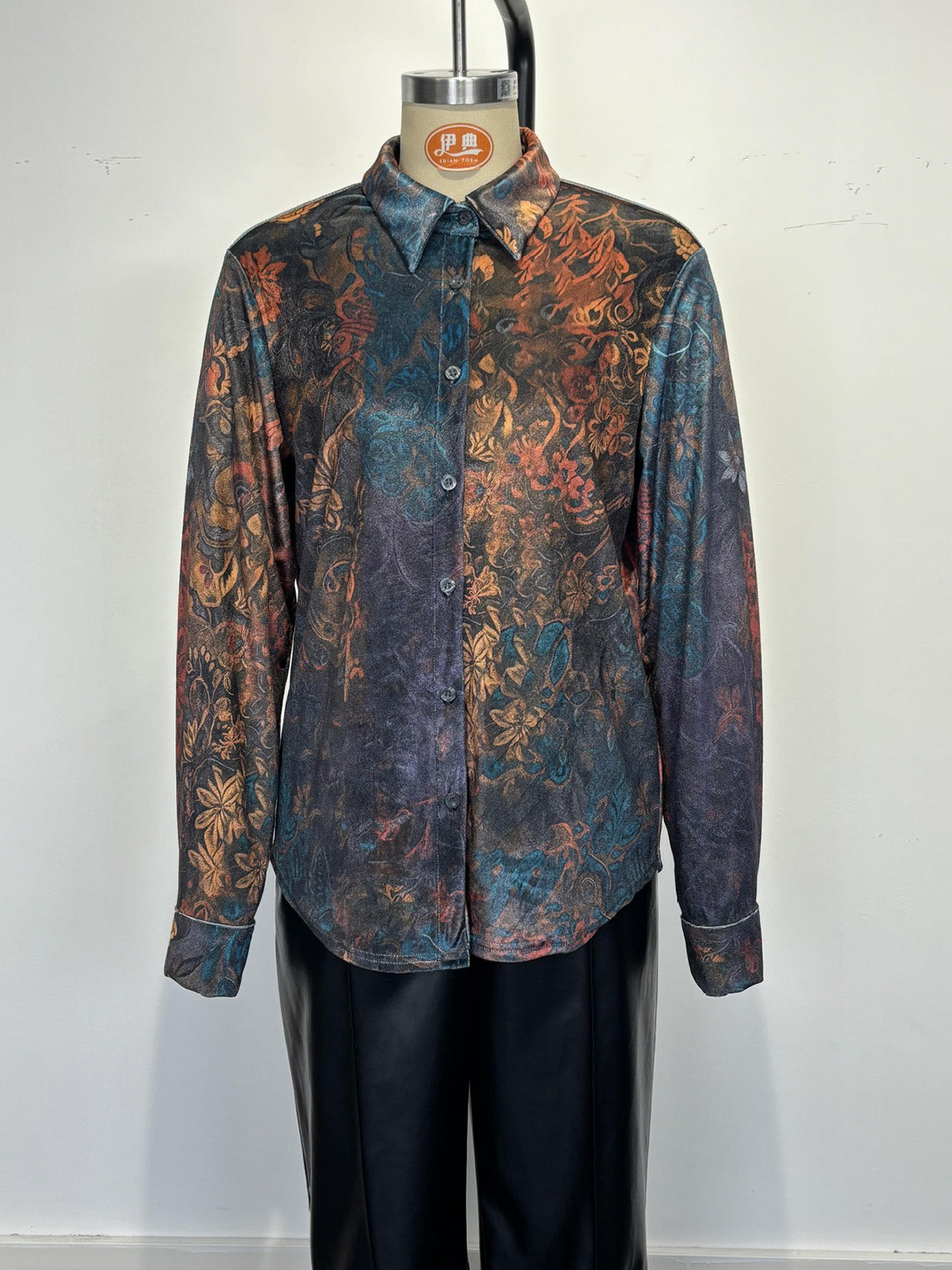 Vintage Print Long Sleeve Button Casual Shirt