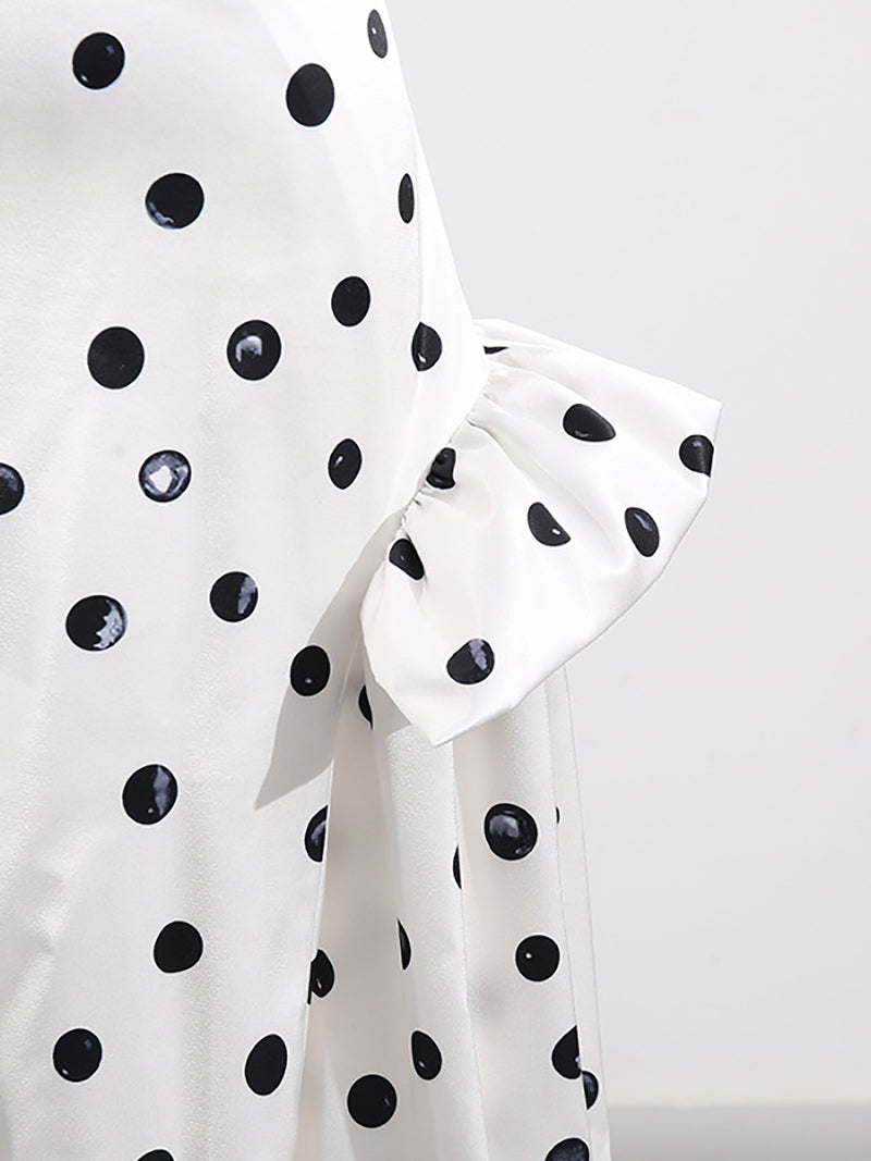Elegant Polka Dot Print Ruffles High Waist Long Skirt