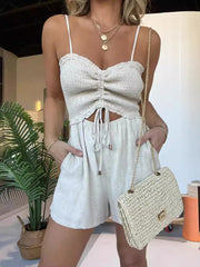 Drawstring Suspenders Romper