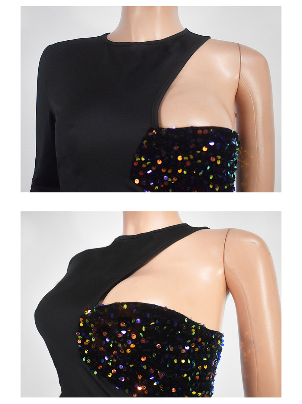 Sexy One Shoulder Sequin Hollow Out Irregular Dress