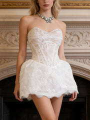 Sexy Strapless Lace Embroidery A-Line Dress