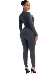 Contrast Seam Long Sleeve Fitted Jumpsuit