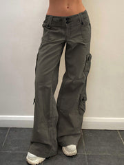 Low Waisted Cargo Pants Wide Leg Jogger Trousers