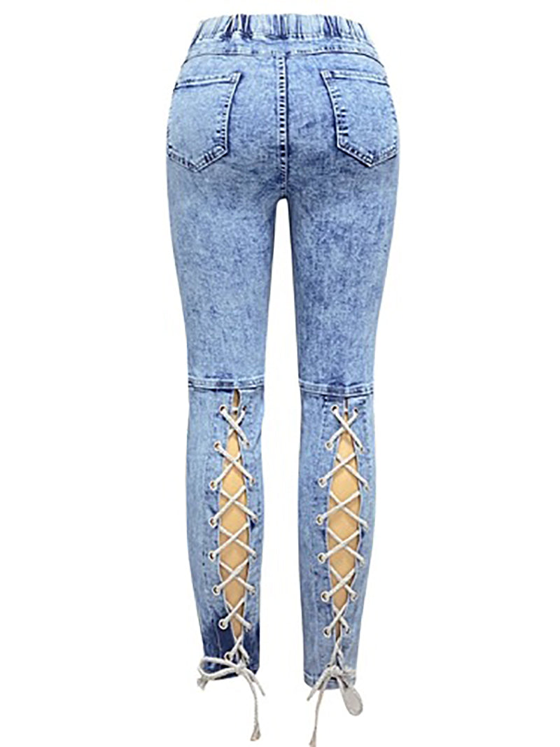 Fashion Elastic Waist Slim Bandage Jeans