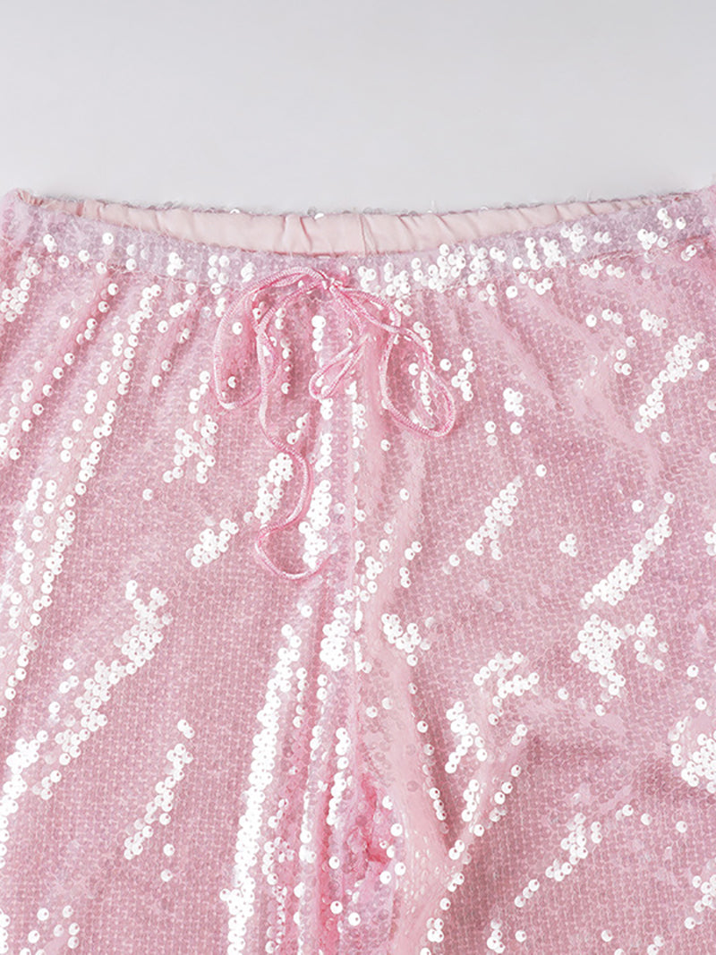 Fashion Sequin Drawstring Straight Pants