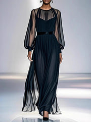 Elegant Sheer-lined Pleated Maxi Evening Gown