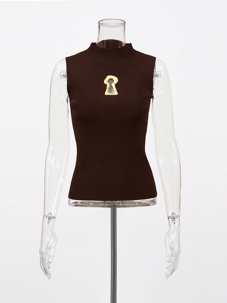 Fashion Sleeveless Keyhole Hollow Out Sweater Top
