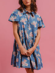 Vintage Loose Floral Print Shirt Dress