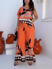 Sloping Shoulder Print Irregular Split Jumpsuit