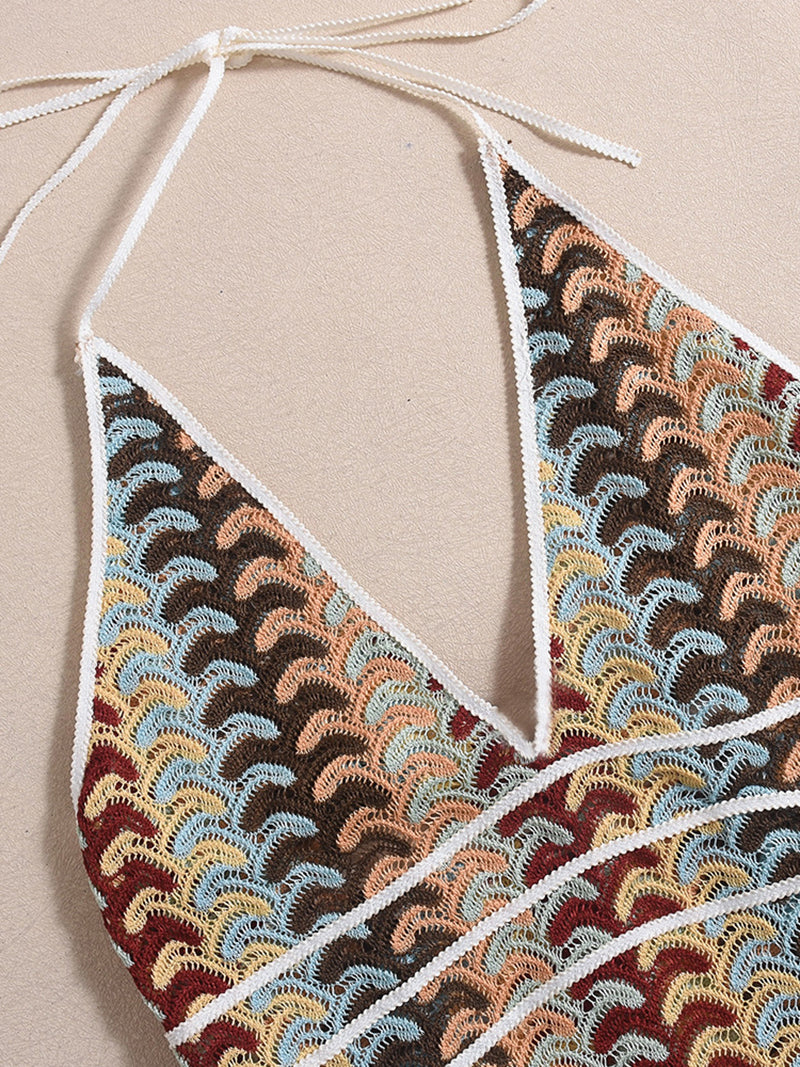 Sexy V-Neck Halter Vacation Knit Crochet Maxi Dress