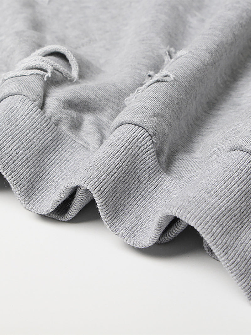 Casual Loose Ripped Pullover Hoodie