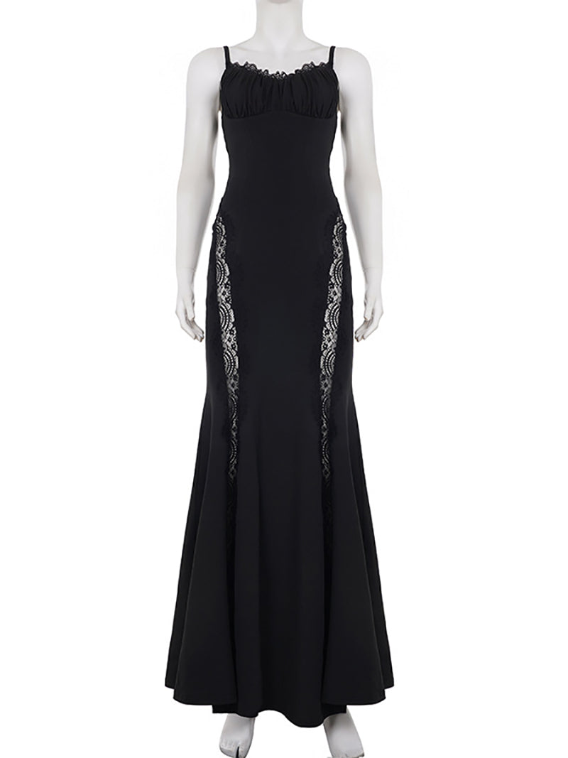 Sexy Lace Patchwork See Through Sling Maxi Dress