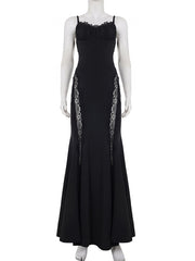 Sexy Lace Patchwork See Through Sling Maxi Dress