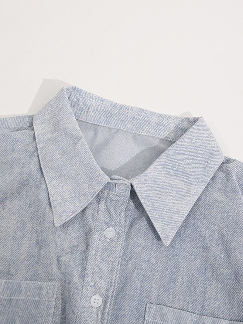 Fashion Gradient Denim Color Shirt and Pants Set